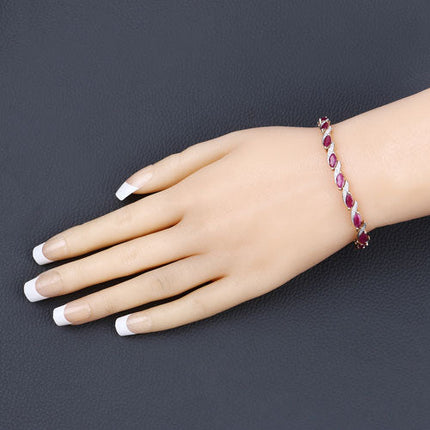 7.78 Carat Genuine Ruby and White Diamond 10K Yellow Gold Bracelet