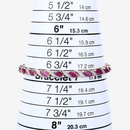 7.78 Carat Genuine Ruby and White Diamond 10K Yellow Gold Bracelet