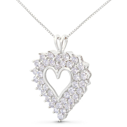 925 Sterling Silver 4.0 Cttw Diamond Two Row Open Heart 18" Pendant Necklace (I-J Color, I2-I3 Clarity)