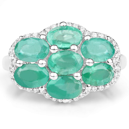 3.33 Carat Genuine Zambian Emerald and White Zircon .925 Sterling Silver Ring