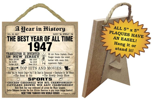 1947 A Year in History Plaques 5" x 5" wood plaque/sign