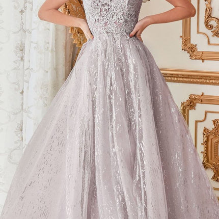 Cinderella Divine B704 Feathered Shoulder Tulle A-Line Ball Gown