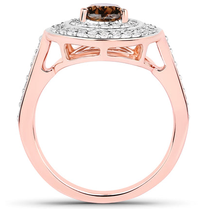 1.64 Carat Genuine Chocolate Brown Diamond and White Diamond 18K Rose Gold Ring