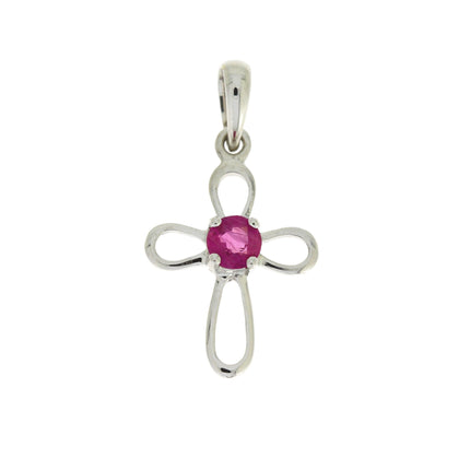 .22ct Ruby Cross Religious Pendant 10KT White Gold