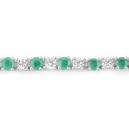 5.77 Carat Genuine Emerald and White Topaz .925 Sterling Silver Bracelet