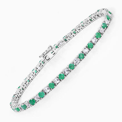 5.77 Carat Genuine Emerald and White Topaz .925 Sterling Silver Bracelet