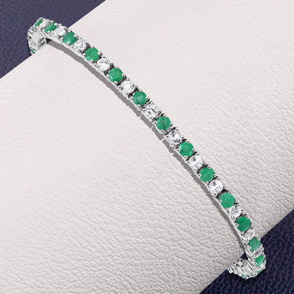 5.77 Carat Genuine Emerald and White Topaz .925 Sterling Silver Bracelet