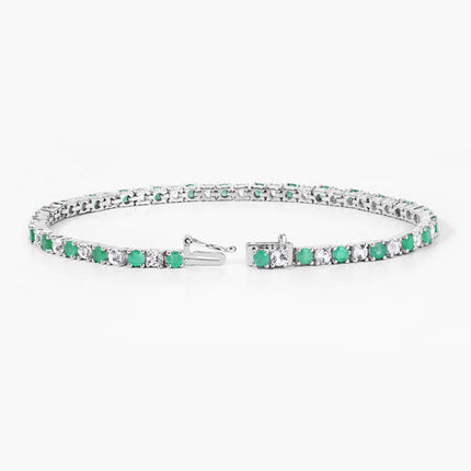 5.77 Carat Genuine Emerald and White Topaz .925 Sterling Silver Bracelet