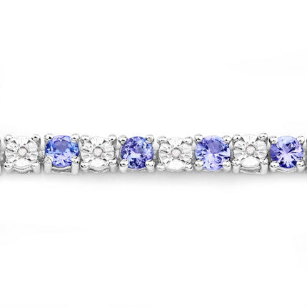 5.44 Carat Genuine Tanzanite and White Diamond .925 Sterling Silver Bracelet