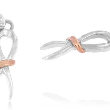 10K Two-Toned Gold Flash Plated .925 Sterling Silver Awareness Ribbon Dangle Earrings