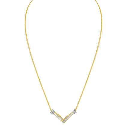 14K Yellow and White Gold 1/4 Cttw Princess Cut Diamond Channel-Set â€œVâ€ Shape 18" Pendant Necklace (H-I Color, SI2-I1 Clarity)