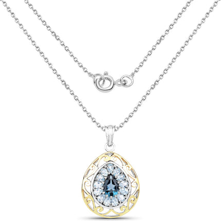 18K Yellow Gold Plated 4.44 Carat Genuine London Blue Topaz and Blue Topaz .925 Sterling Silver Pendant