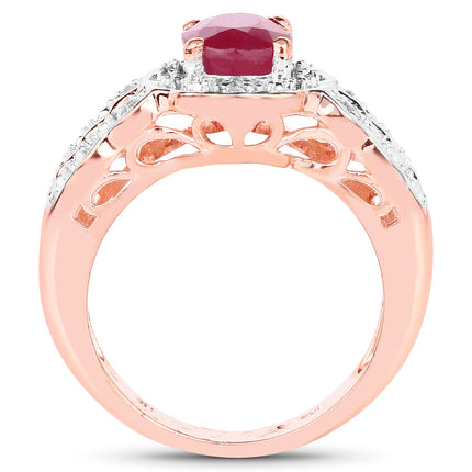 14K Rose Gold Plated 1.67 Carat Glass Filled Ruby and White Topaz .925 Sterling Silver Ring