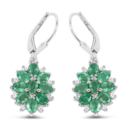 3.04 Carat Genuine Zambian Emerald and White Zircon .925 Sterling Silver Earrings