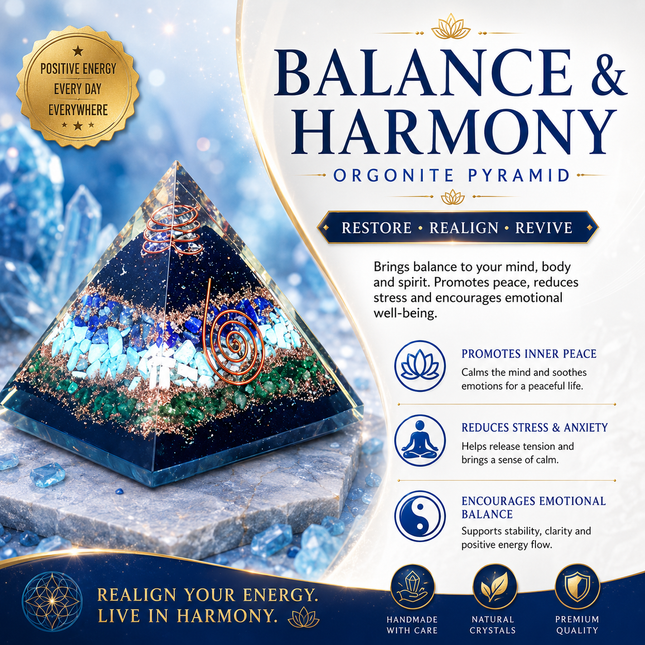 Handmade Orgonite Crystal Pyramid – Energy Healing Decor for Balance, Protection, Love & Prosperity