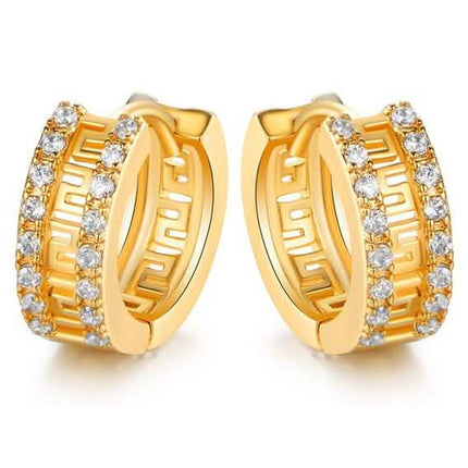Barzel Double Encrusted Greek Key Hoop Earrings in Swarovski Crystal