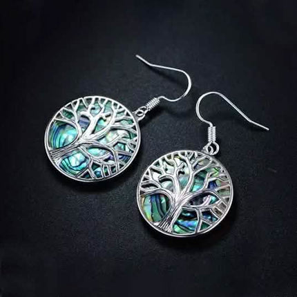 Barzel Tree of Life Drop Earrings with Abalone Pearl