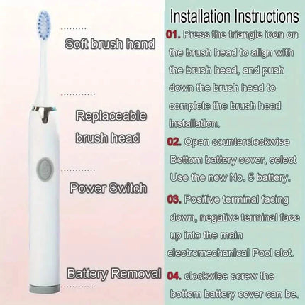 Battery Operated Toothbrush Kit with 6 Soft Bristles
