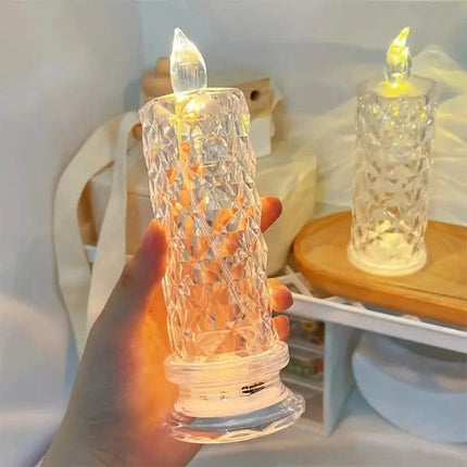 Battery-Powered LED Candle Lamp With Rose Pattern Refraction Halo Projection