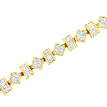 14K Yellow Gold 7.50 Cttw Princess and Baguette Diamond Geometric Link Bracelet