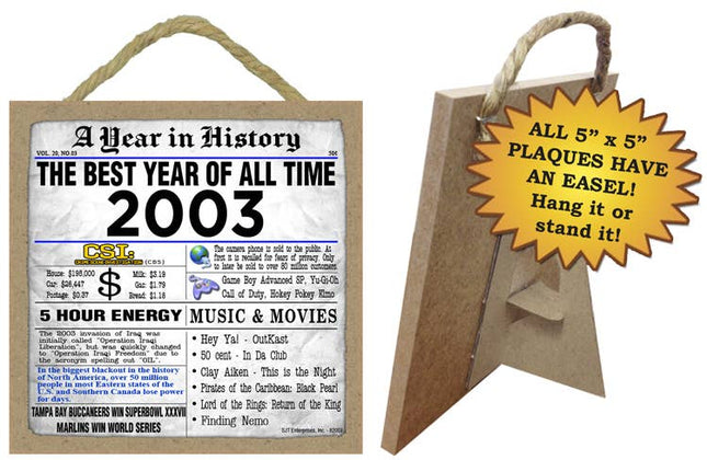 2003 A Year in History Plaques 5" x 5" wood plaque/sign