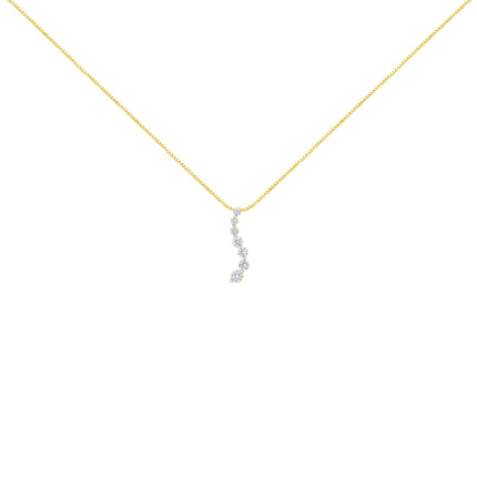 AGS Certified 14K Yellow Gold 2.0 Cttw Baguette and Brilliant Round-Cut Diamond Journey 18" Pendant Necklace (F-G Color, I1-I2 Clarity)