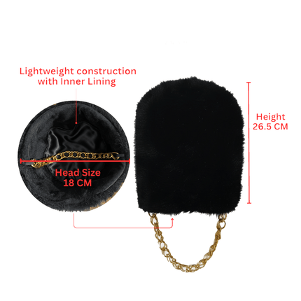 Adult Bearskin Guard Hat with Gold Chin Chain – Royal Guard Costume Hat for Halloween & Cosplay