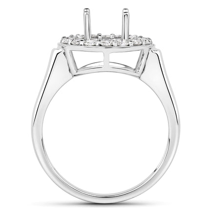 0.48 Carat Genuine White Diamond 14K White Gold Semi Mount Ring - holds 8.00mm Round Gemstone