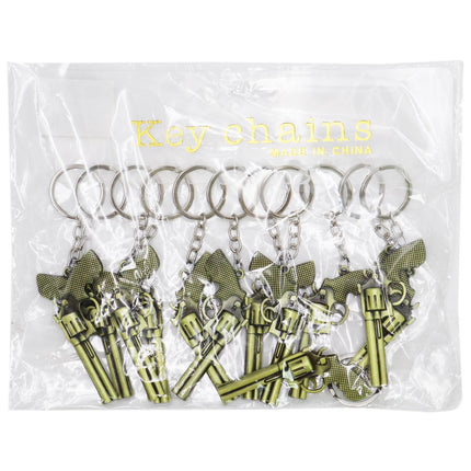 Revolver Gun Bronzed Brass Metal Key Chain - 12 pcs