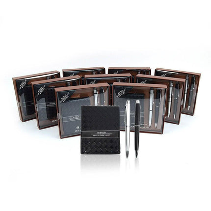 Bi-Fold Men's Leather Wallet and Pen Set with Touch Screen Stylus Tip