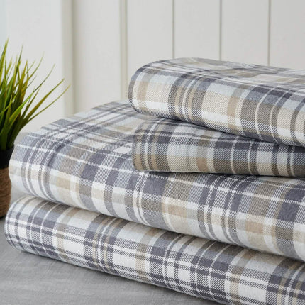 Bibb Home 100% Cotton Printed Flannel Sheet Set - Cozy, Soft, Deep Pocket Sheets