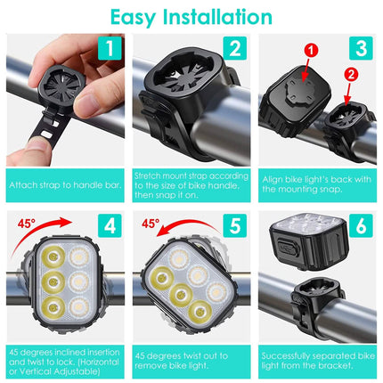 Bike Headlight TailLight IP65 Waterproof Anti-Drop Rechargeable Bicycle Light Set