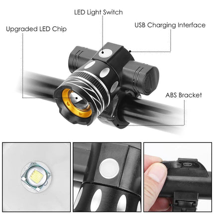 Bike Headlight USB Rechargeable with Bracket