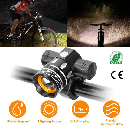 Bike Headlight USB Rechargeable with Bracket