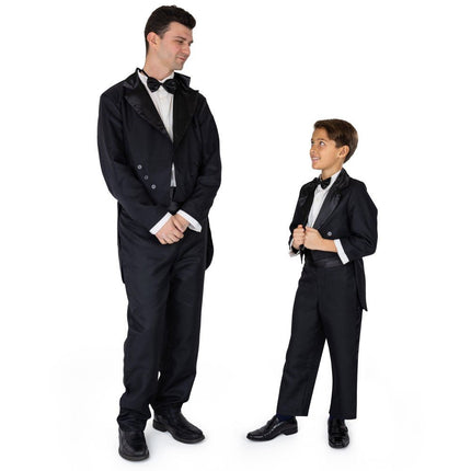 Kids Black Tuxedo Costume with Jacket, Shirt Front and Formal Accessories