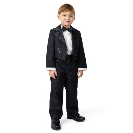 Kids Black Tuxedo Costume with Jacket, Shirt Front and Formal Accessories