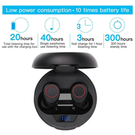 Bluetooth 5.0 Wireless Headset Deep Bass Stereo Earbuds LCD Power Display