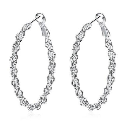 Braided Hoop Earrings In 18KT White Gold