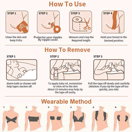 Breast Lift Tape for A-E Cup Large Breast, Breathable Push Up Tape