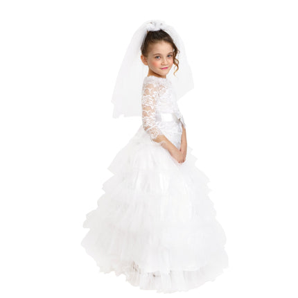 Kids Bridal Dress with Wedding Veil and Elegant Princess Style