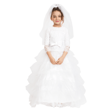 Kids Bridal Dress with Wedding Veil and Elegant Princess Style
