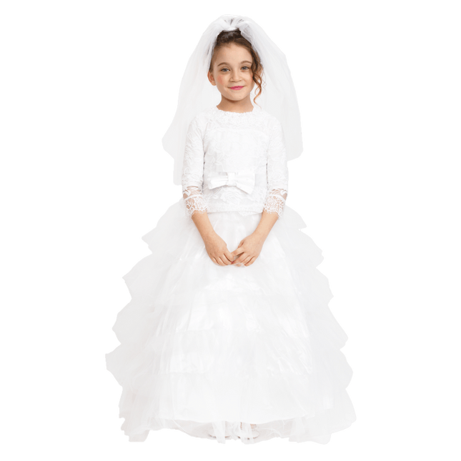 Kids Bridal Dress with Wedding Veil and Elegant Princess Style