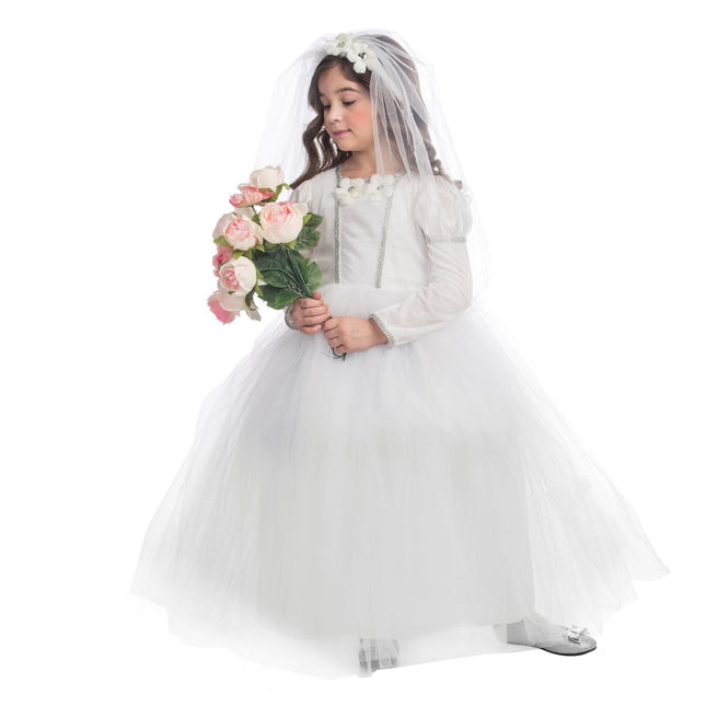 Kids Bridal Princess Costume with Elegant Gown and Wedding Veil