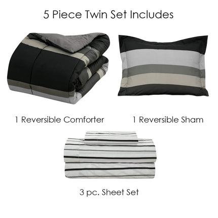 Brooklyn Flat Rugby Stripe Bed-in-a-Bag Set