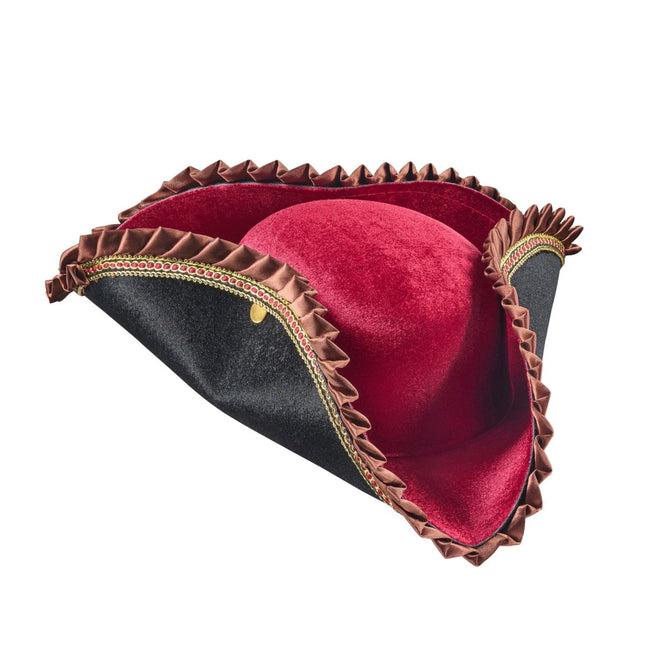 Adult Burgundy Tricorne Hat – Colonial Pirate Costume Accessory, Three Corner Historical Hat