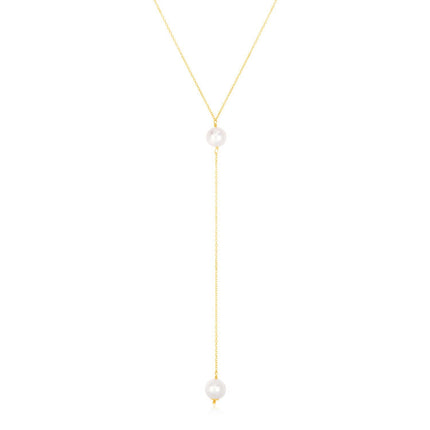 14k Yellow Gold Lariat Necklace with Pearls