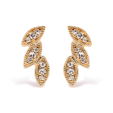 10K Yellow Gold 1/10 Cttw Diamond Triple Leaf Stud Earring (H-I Color, I1-I2 Clarity)