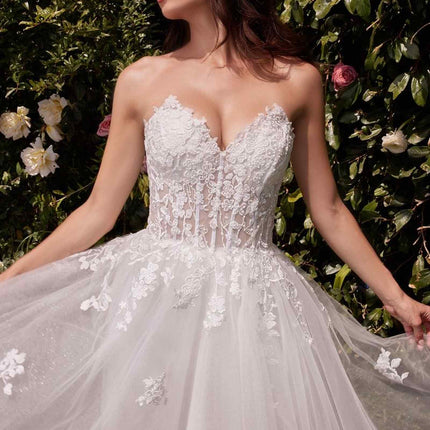 Ladivine C148W Strapless A-Line Lace & Tulle Wedding Dress