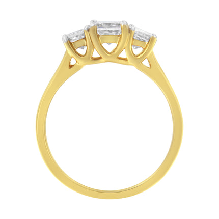 10K Yellow Gold Princess-Cut Diamond Three Stone Band Ring (1 Cttw, J-K Color, I1-I2 Clarity) - Size 6