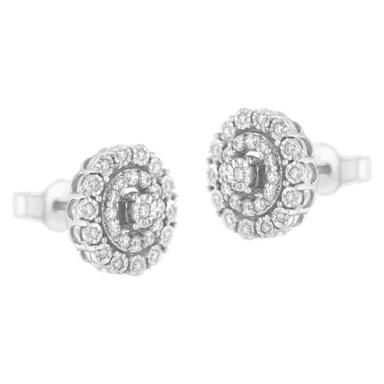 10KT White Gold 1/2 cttw Double Halo Brilliant Round-Cut Diamond Stud Earrings (I-J Clarity, I2-I3 Color)